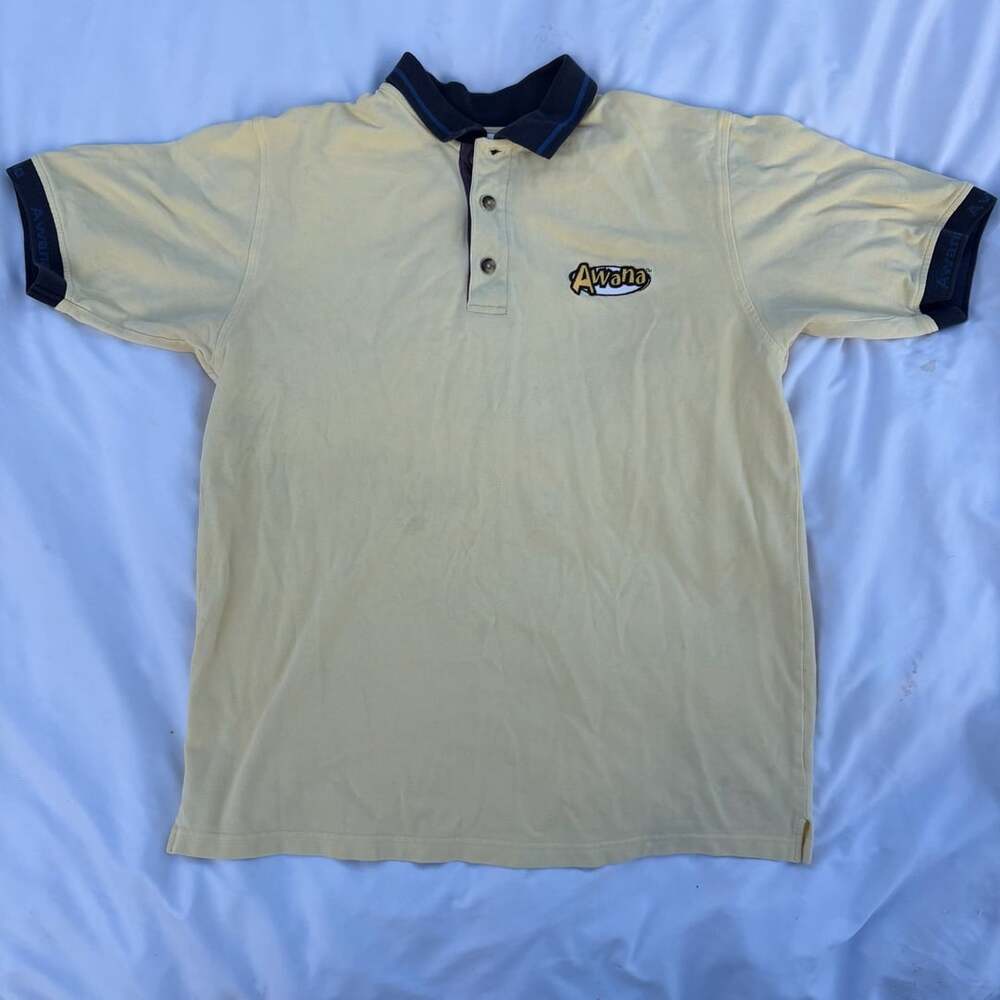 Vintage Awana Yellow Polo Shirt with Blue Collar and Cuffs